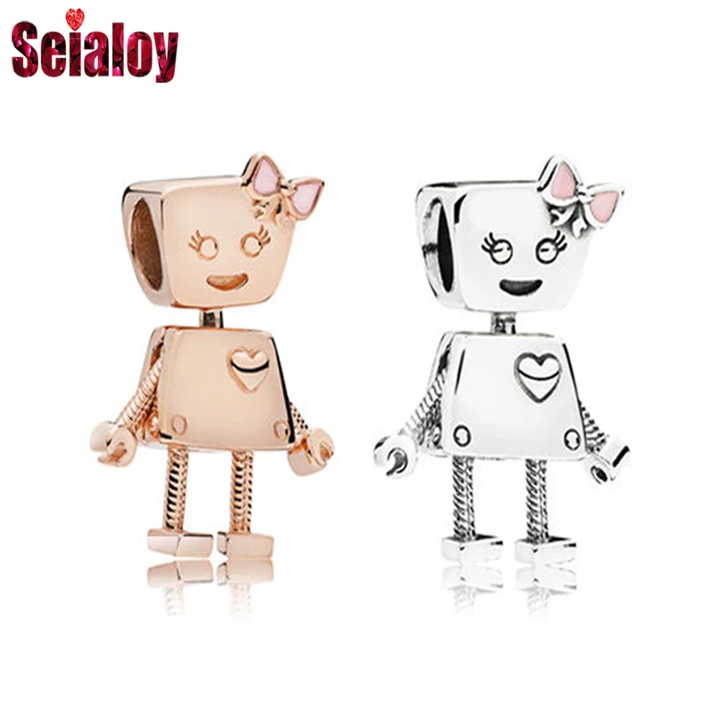 SEIALOY, 2 шт./партия, новинка, розовое золото, робот, Белла, бусины, подвески, аксессуары, подходят DIY Pandora Браслеты и ожерелья, подарки для женщин, девочек