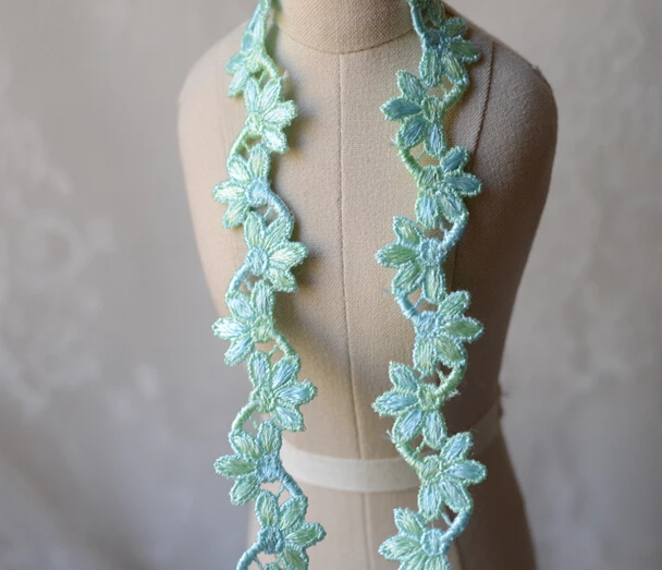 Горячая 5 метров высокое качество вышивка фиолетовая кружева мятного зеленого