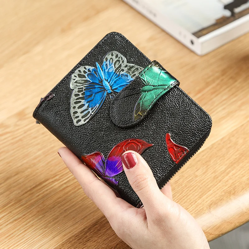 

Genuine Leather Purse Wallet Female 3D Embossing Ladies personality Retro Short Clutch Wallets Women Female Coin Purses Holders
