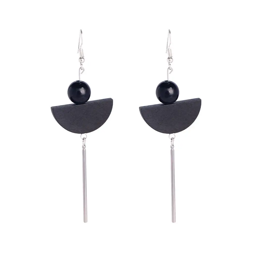 Elegant Black Drop Earrings Fashion Minimalist Long Tassel Wooden Jewelry For Women Accessories | Украшения и аксессуары