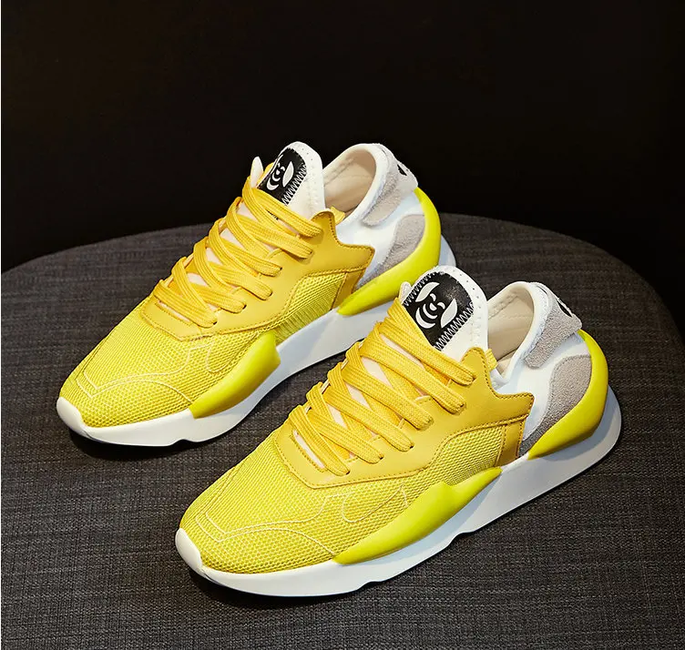 New Designer Women Sneakers Yellow White Breathable Mesh Fashion Casual Shoes Woman Platform Trainers Runway Basket Femme