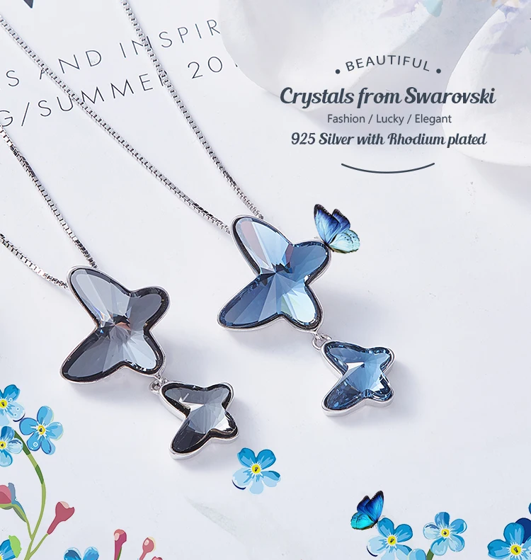 Cdyle стерлингового серебра 925 ожерелье украшено кристаллами от Swarovski бабочки подвесные женские украшения ожерелье