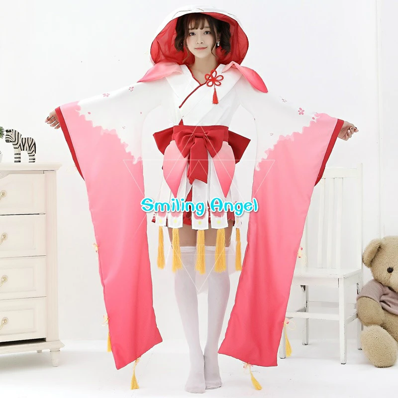 Women's Japanese Kimono Anime Onmyoji Cosplay Costume The Peach Blossom Banshee Vantage Fancy Dress Uniform NEW |
