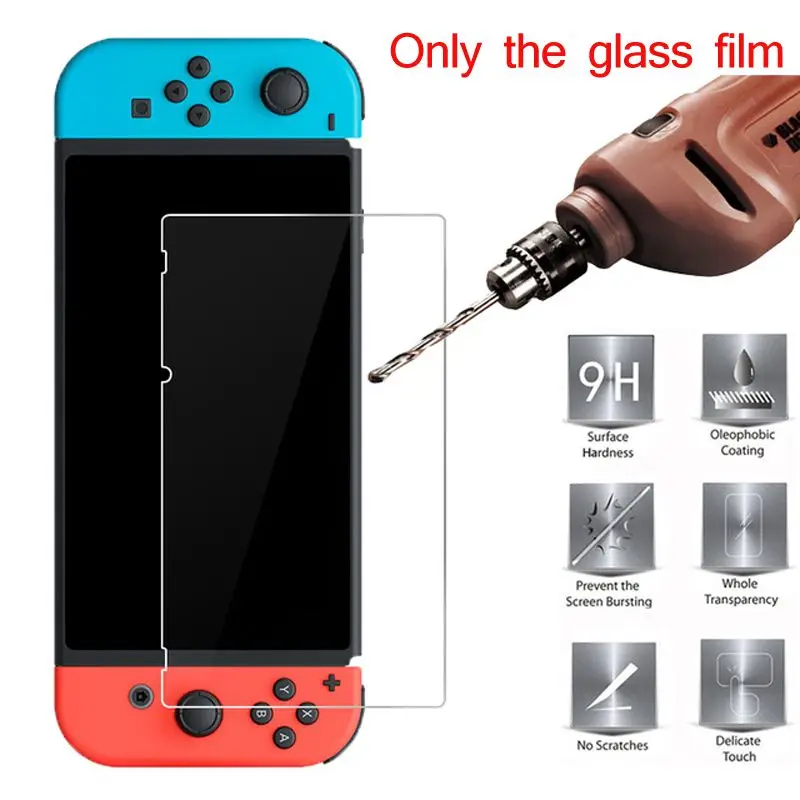 Only the Glass Film Сумка Switch 4 в 1, сумка для аксессуаров+ зарядный кабель+ протектор+ чехол+ пленка для экрана из закаленного стекла - Цвет: Only the Glass Film