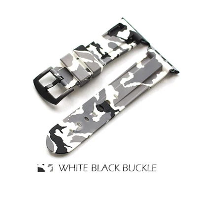 White Black buckle Распродажа, Новые камуфляжные Цвет спортивный силиконовый ремешок для Apple Watch, версии, на возраст 1, 2, 3, 4, ремешок для наручных часов iwatch 38/40/42/44 мм ремешок браслет - Цвет ремешка: White Black buckle