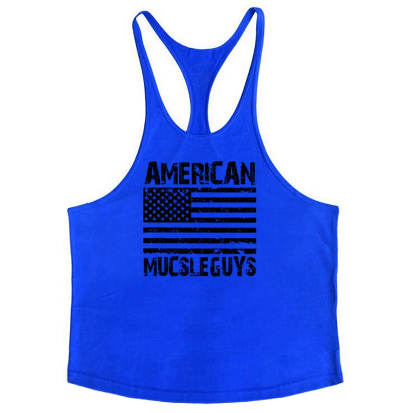Fitness clothing gyms tank tops for men bodybuilding stringer muscle singlet cotton striped undershirt printed usa flag | Мужская одежда
