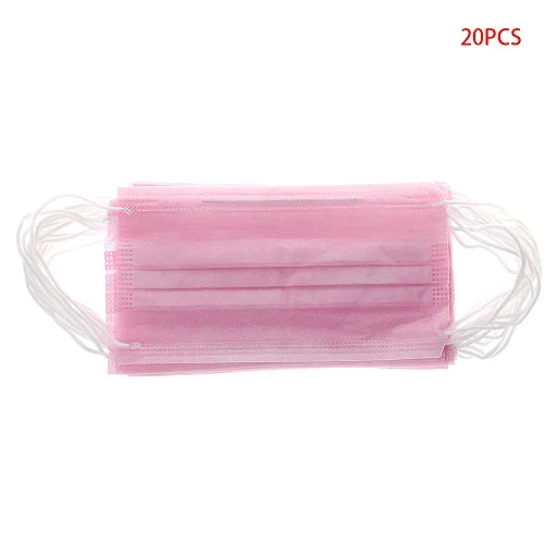 Pink 20 шт одноразовые маски для лица и рта, 3 слоя, унисекс, против пыли, мороза, медицинские маски для лица, ежедневная фильтрация воздуха - Цвет: Pink