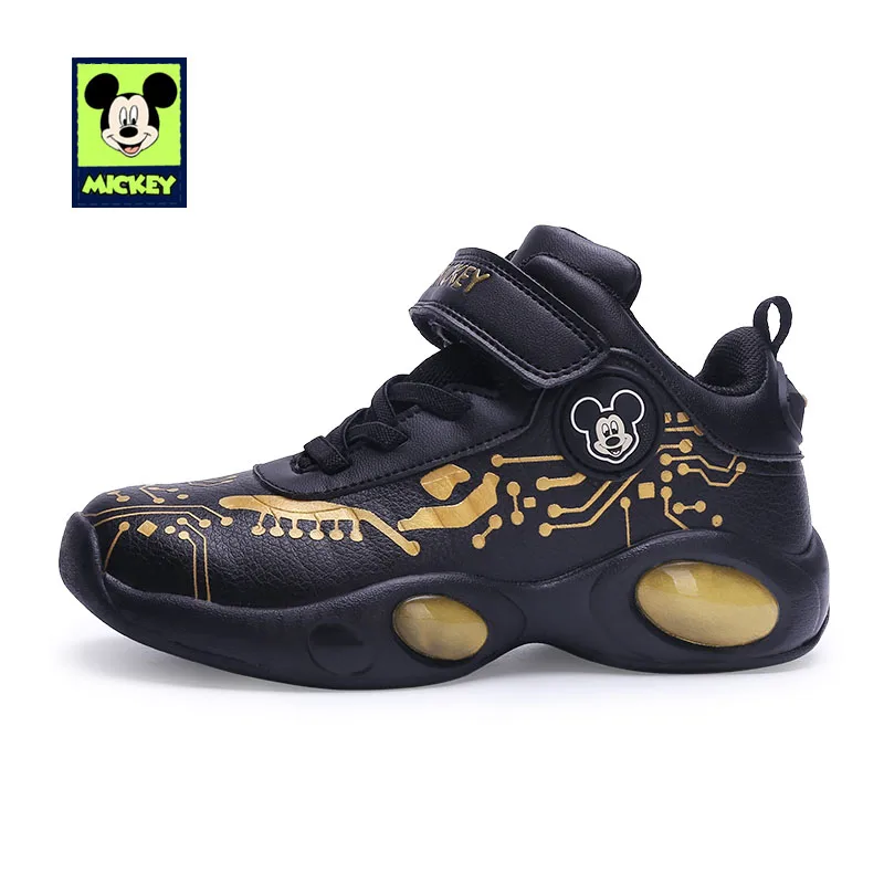 Black Mickey Shoes Disney/детская повседневная обувь; спортивная обувь для мальчиков и девочек с Микки; сезон весна-осень; дышащие кожаные кроссовки для детей; размеры 31-37 - Цвет: Black Mickey Shoes