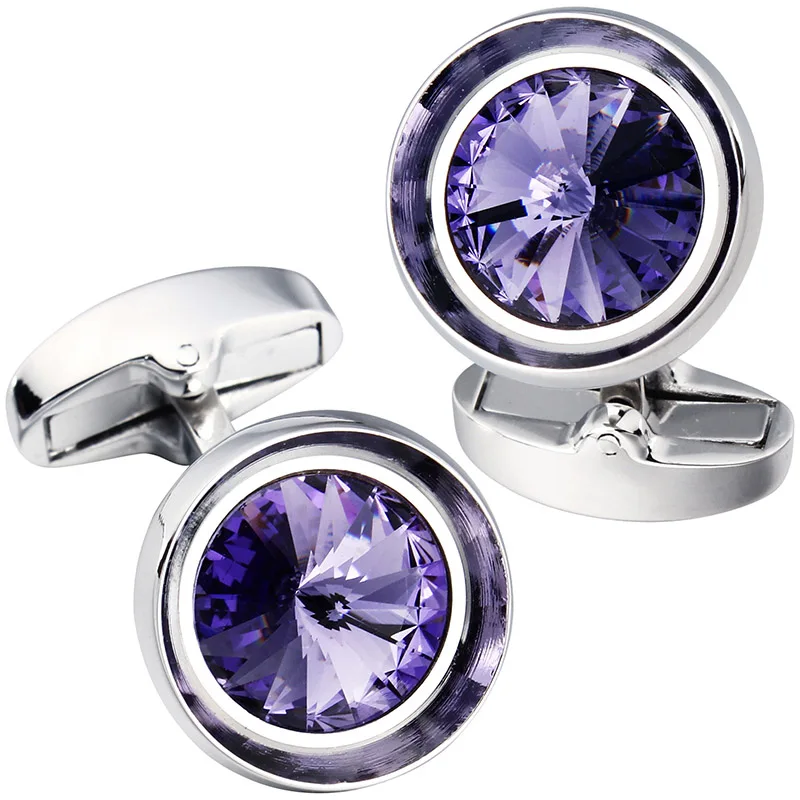 Silver and violet HAWSON запонки для мужчин-модные многоцветные мужские запонки с кристаллами Swarovski, французские запонки для рубашек, для повседневного прополка, бизнес с логотипом - Окраска металла: Silver and violet