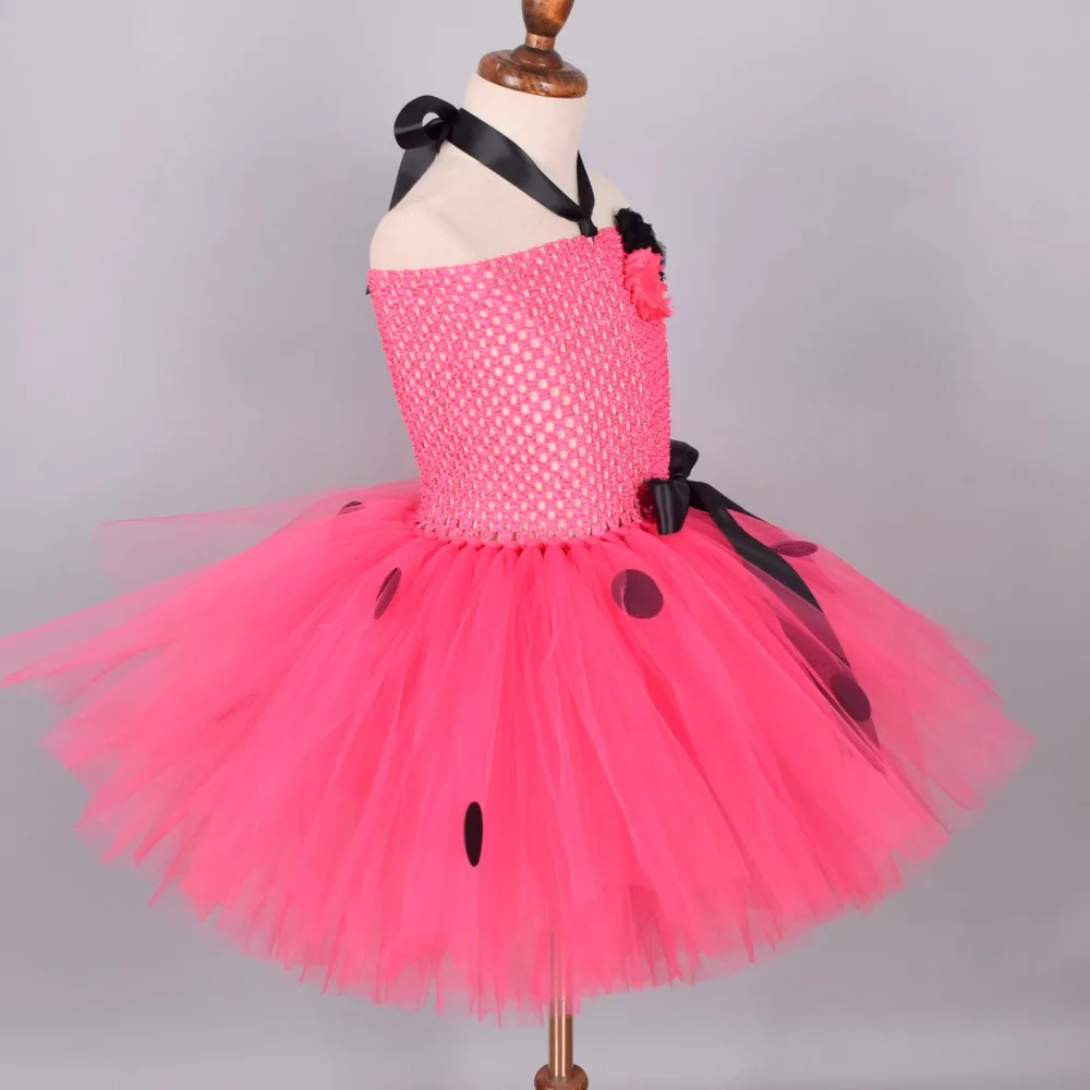 Hot Pink Ladybug Tutu Dress for Girls Baby Birthday Party Flower Dresses with Headband Outfit Kids Halloween Costume | Детская одежда и