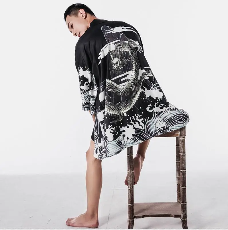 Yukata haori, мужское японское кимоно, кардиган, мужской костюм самурая, одежда, кимоно, куртка, мужское кимоно, рубашка yukata haori, FF001 - Цвет: Черный