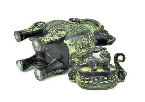 Китайский чистый Бронзовый Бык овец голова зверя ZUN бутылка ваза горшок Crock | Дом и