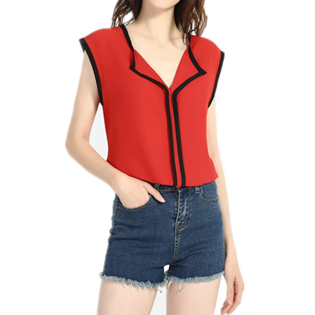 Женская шифоновая блузка без рукавов Повседневная белая однотонная с V образным