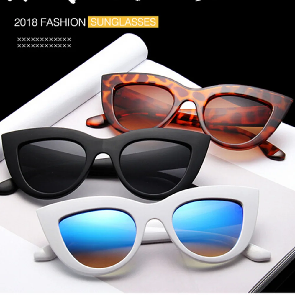 Женские солнцезащитные очки кошачий глаз розового и золотистого цвета с розовым