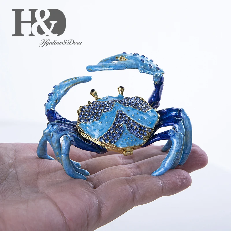 H& D ручная роспись эмалированный и драгоценный Краб безделушка коробка кольцо держатель шарнирное ювелирное изделие Коллекционная фигурка с подарочной коробкой
