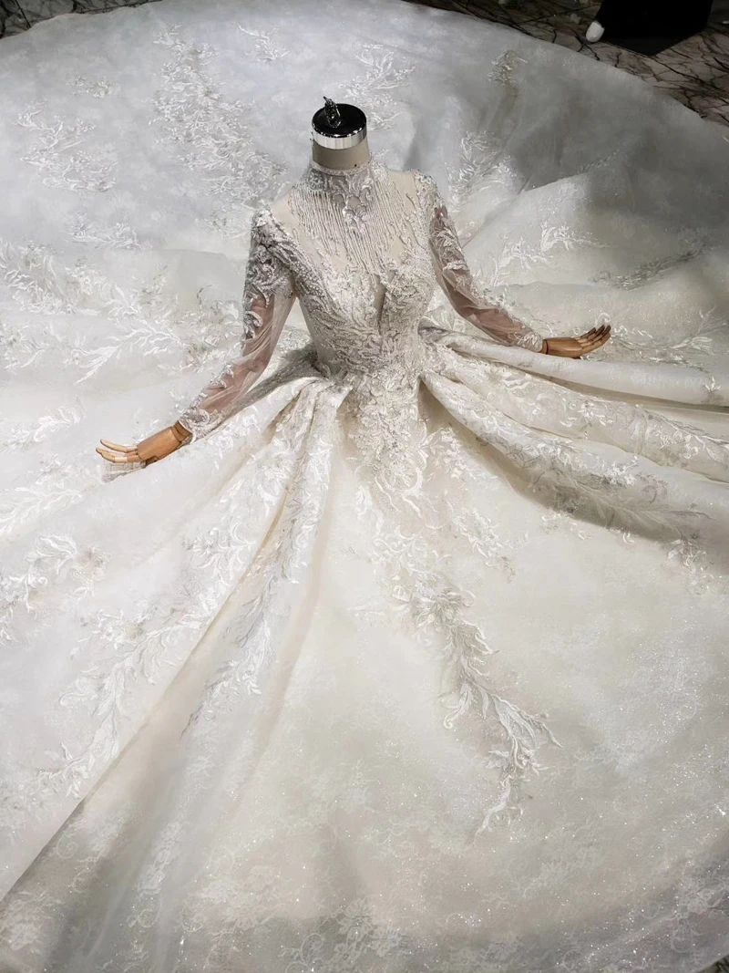 Роскошные свадебные платья с длинным рукавом ручной работы цветочной