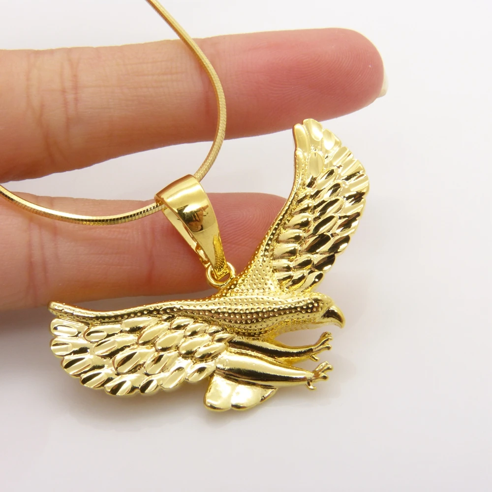 Кулон в виде животного летающего орла желтое золото женская и мужская цепочка с