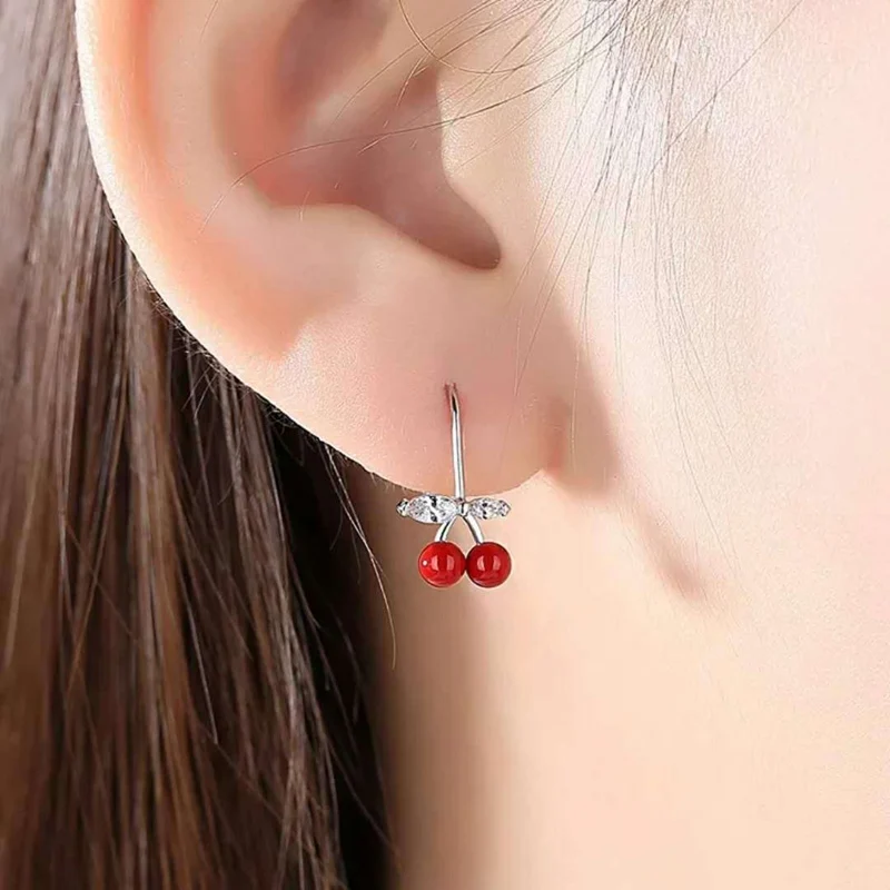 Begua Ringen 925 пробы серебряные летние серьги-Вишенки для женщин милые корейские серьги для девочек индивидуальный подарок