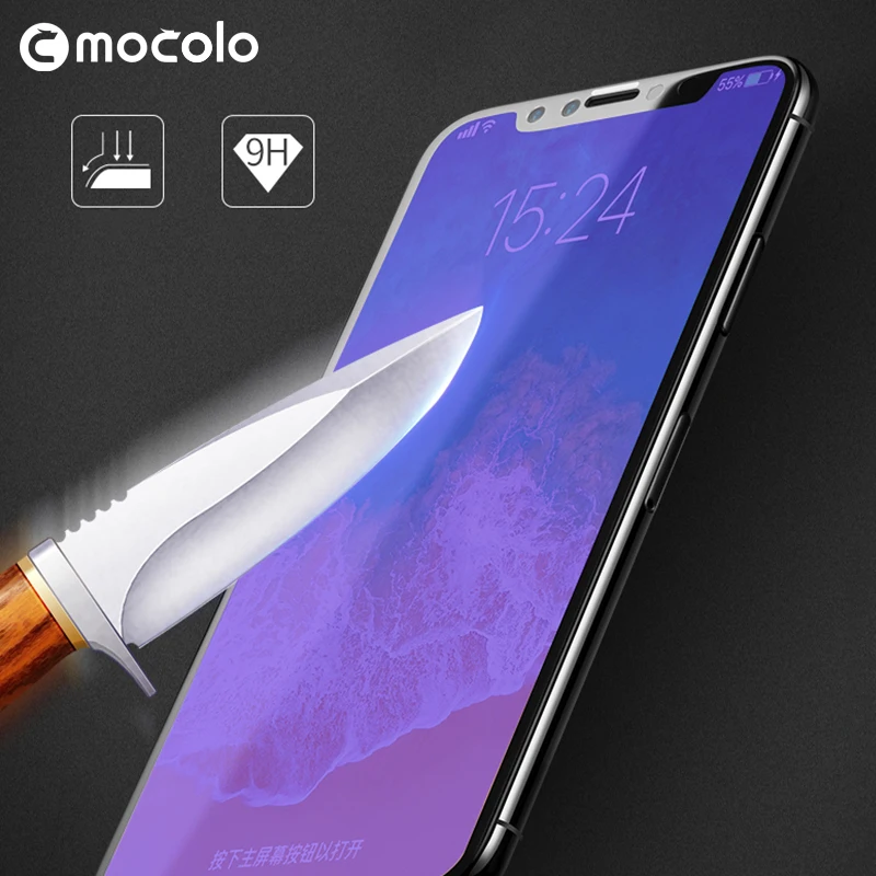 Mocolo анти-синий мягкий край 3D изогнутые 0,33 мм полный Экран крышка с уровнем твердости 9 H Hard Экран протектор Закаленное Стекло пленка для iphone X/8/8 Plus
