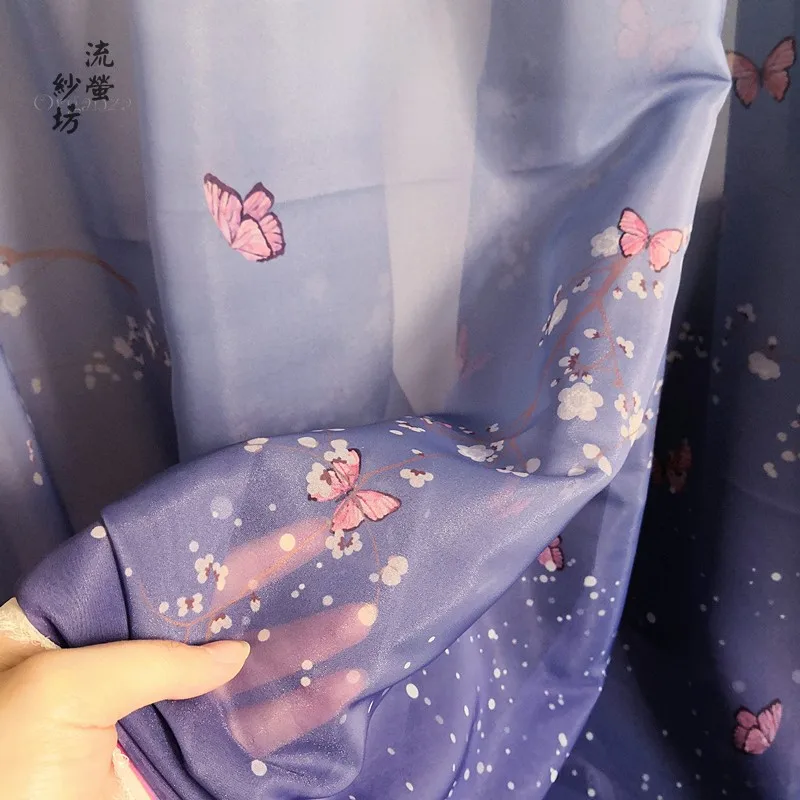 Обесцвечивание Снежная Бабочка китайский шелк шифон Печать Ткань hanfu/Лолита/косплей платье ткань