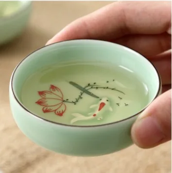 Celadon ручная роспись Кунг-футеакуп пуэр чайный горшок завязанная чаша для