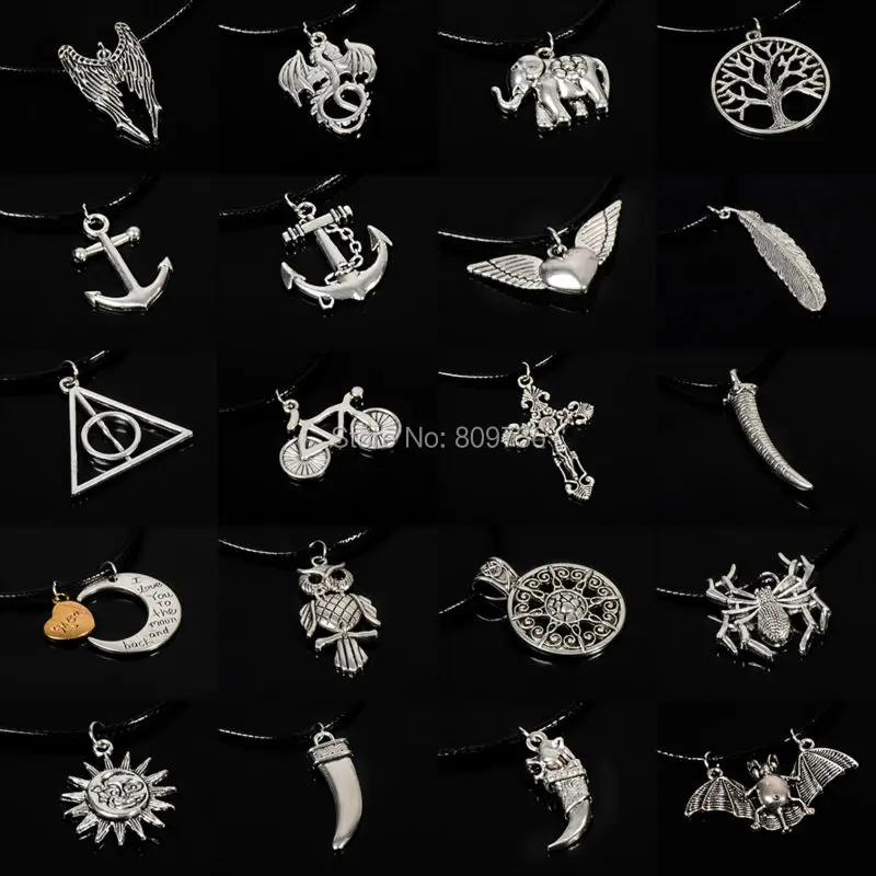 Винтажное кожаное ожерелье с подвеской в форме крыльев и слона винтажное виде