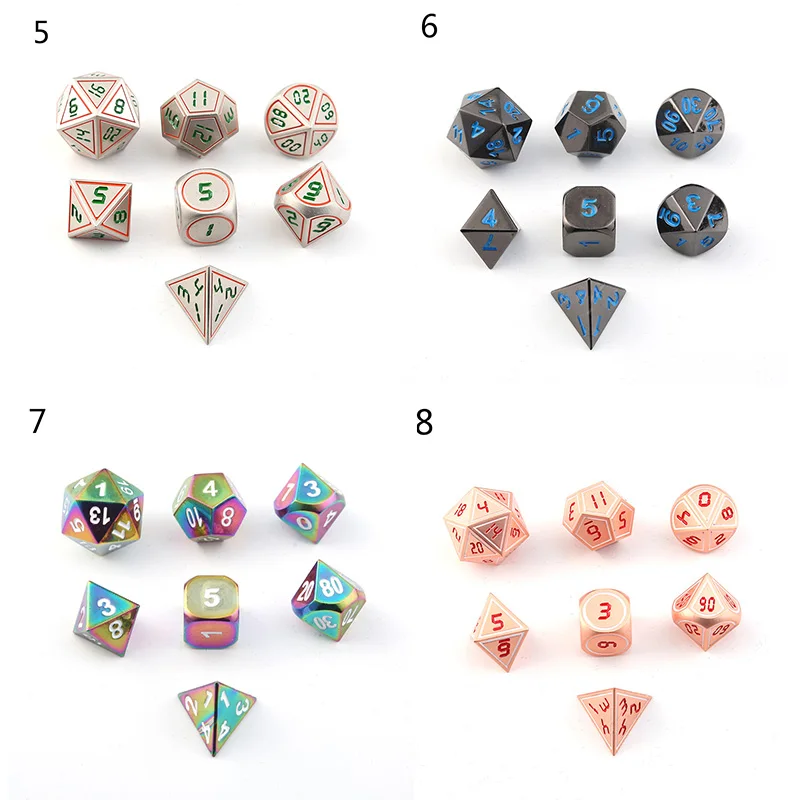 7 шт./компл. настольные игры развлечения металлические кости D4 D6 D8 D10 D12 D20 алкоголь