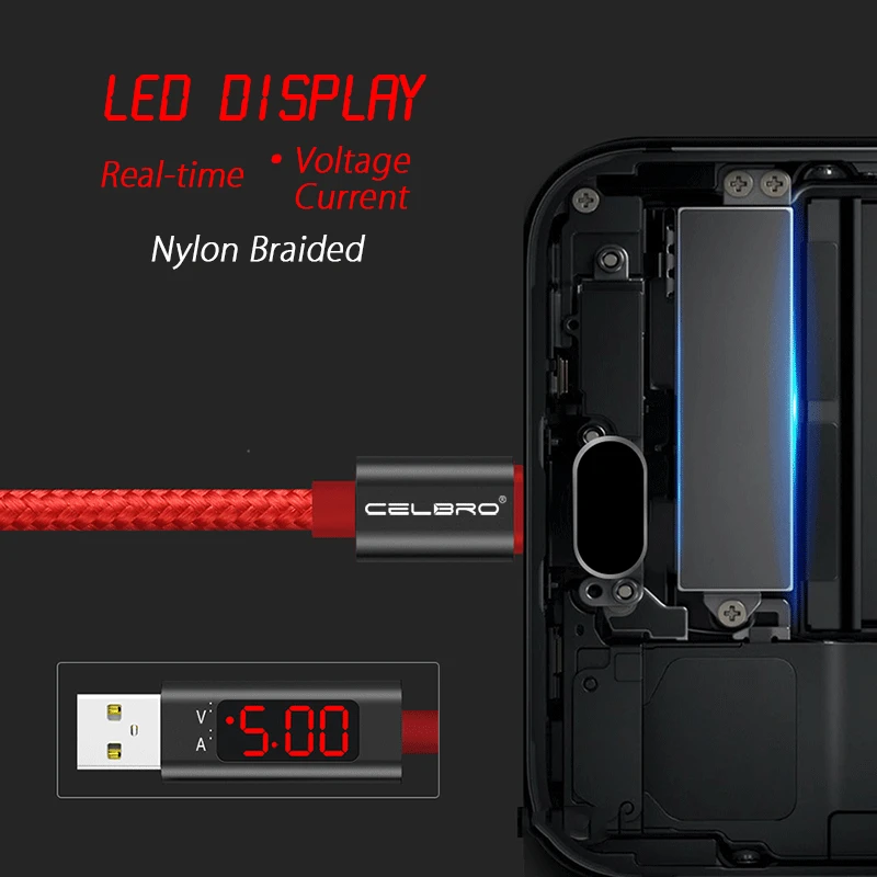 USB кабель Type C со светодиодным цифровым дисплеем быстрой зарядки 3 0 с 8 контактами