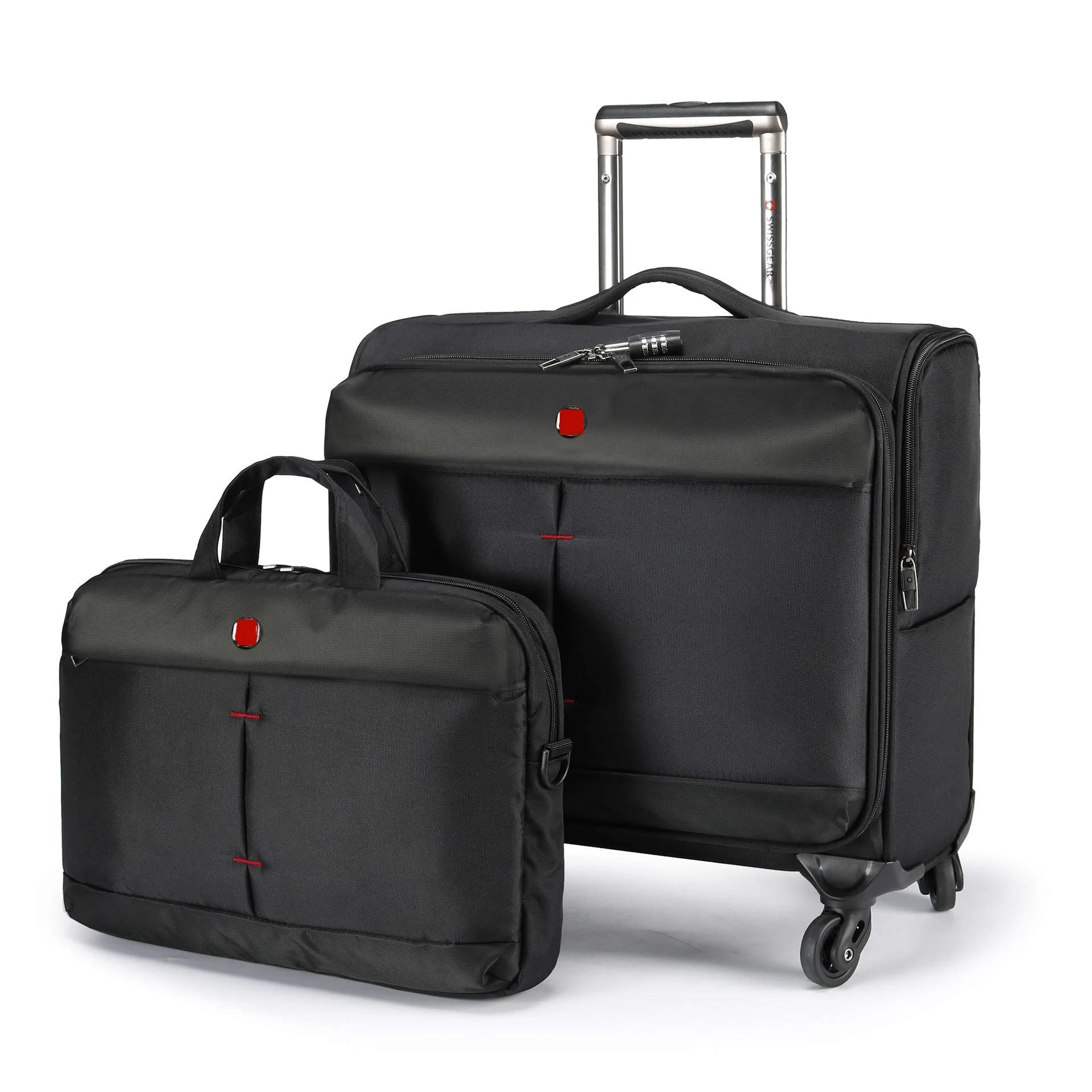 

Swiss famous brand luggage travel suitcase with handbag men women trolley luggage bag nylon 16 inch set black rolling luggage