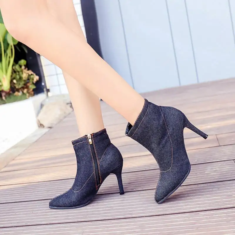 Синие джинсовые ботинки ASILETO остроносые ботильоны весенне-зимняя обувь женские