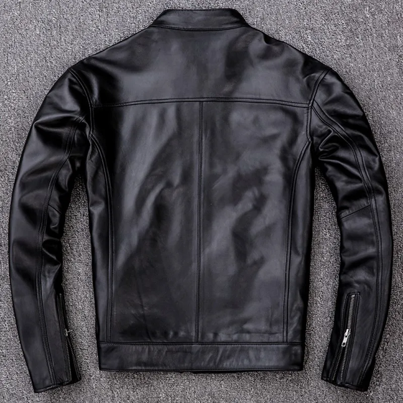 

Black Real Leather Jacket Men Fashion Moto Mens Jackets Large Size 4XL Stand Zipper Sheepskin Coat Autumn Outwaer Free Shipping
