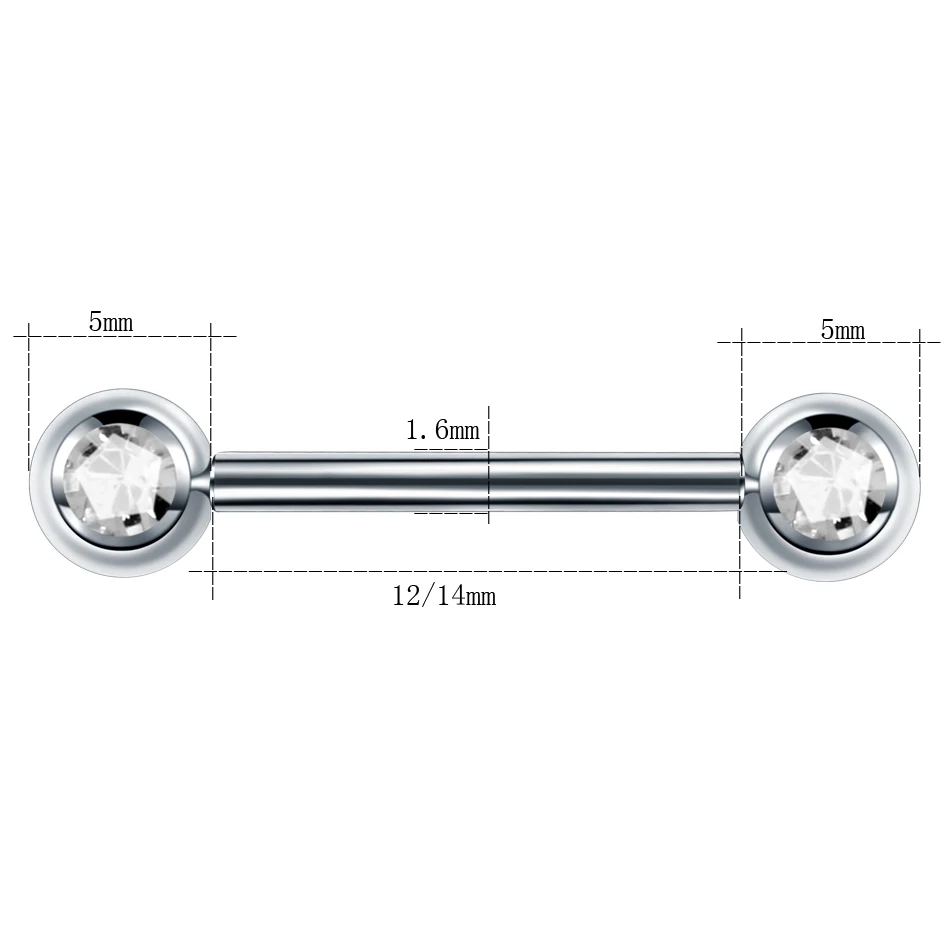 1pc G23 Titanium Nipple Barbell Rings Gem Internally Thread Tongue Long Cartilage Bar Earrings Body Jewelry | Украшения и