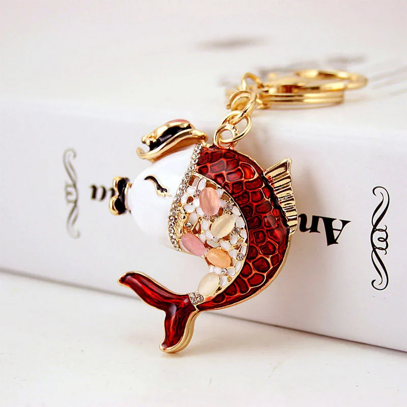 RE Creative Drop Oil Crystal Fish Key chain Holder Carp Bag Buckle Handbags Accessories Metal Pendant For Car keychains D1140 | Украшения и