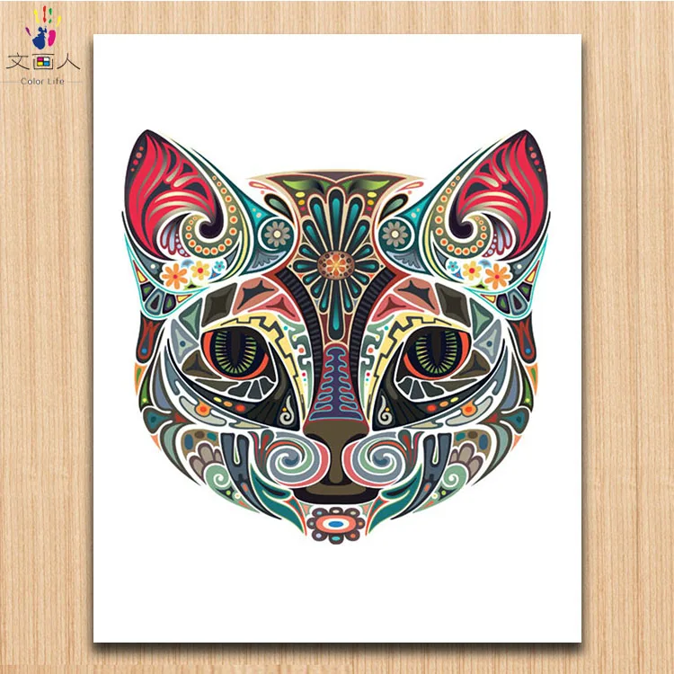 4501 Cat head Diy краски по номерам акварельные животные красочные картины раскраски картины рисунки по номерам с комплектами на холсте в рамке - Цвет: 4501 Cat head