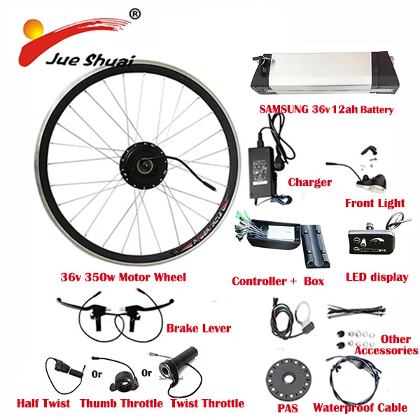 2" 24" 2" 700C(28") электрический велосипед комплект 36V10AH/12AH чайник Батарея Ebike комплект с 250 Вт 350 Вт 500 Вт переднее колесо двигателя bicicleta - Цвет: SAM 36V12AH 350W LED