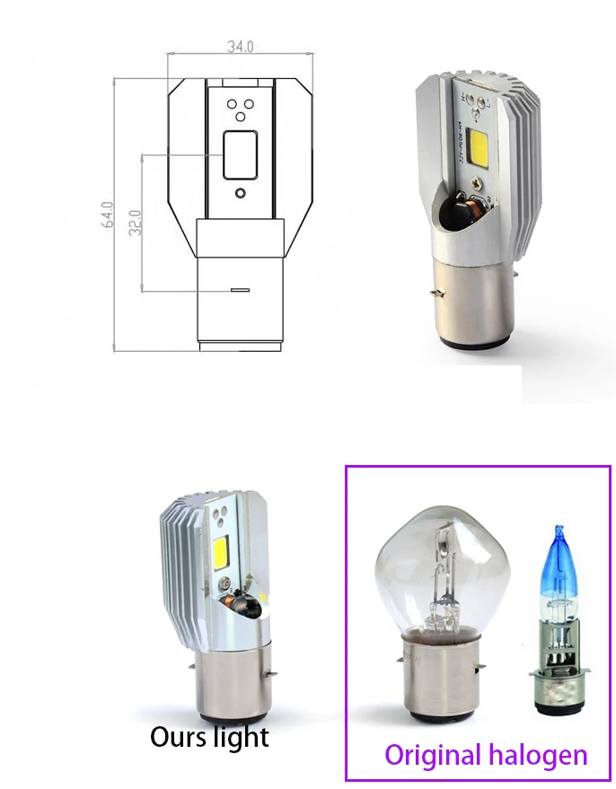 Светодиодная фара BA20D для мотоцикла COB лампа мопеда стандарт Plug & Play H6 дальний и