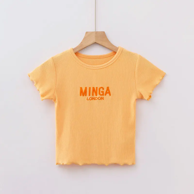 Harajuku vintage ins hot candy color purple orange white letters embroidery lace crop top tee tshirt YQ-1025