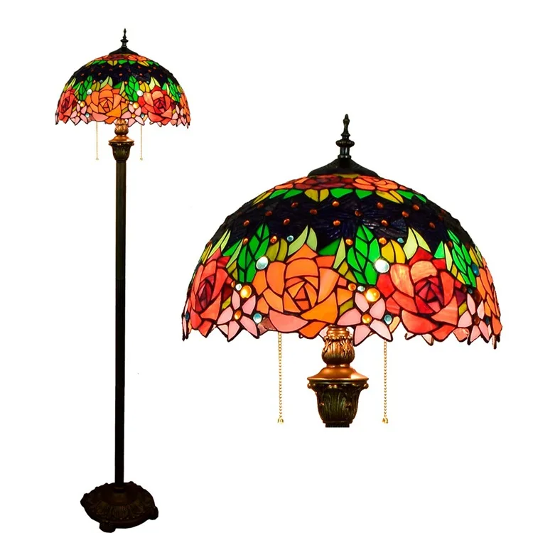 16 дюймов Тиффани красная роза цветастая стеклянная Напольная Лампа E27 110 240 В для