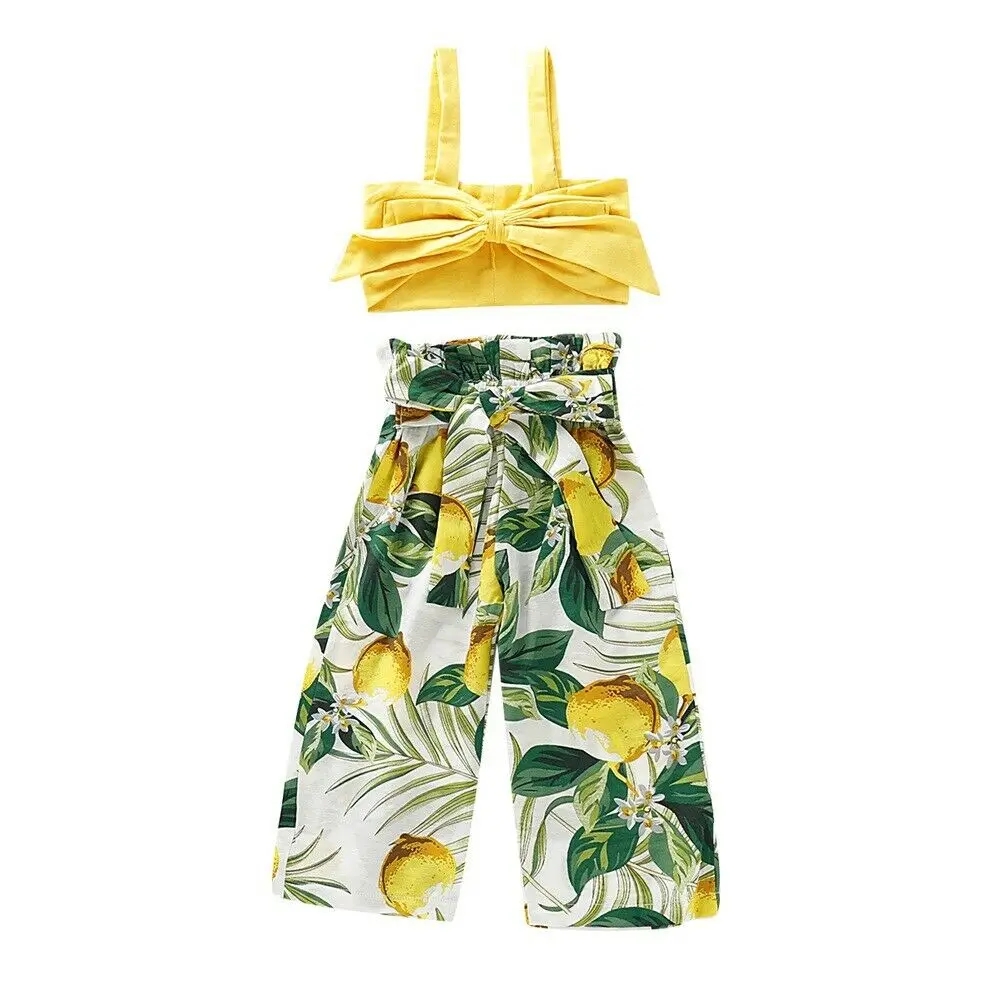 Летняя одежда для новорожденных 2 шт. желтая футболка + длинные брюки с