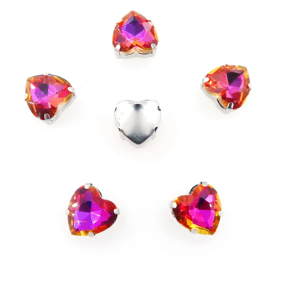 A5 Topaz rainbow Серебряная цепь коготь настройки 20 шт./упак. с радужными или прозрачные стеклянные стразы цвета Кристалл 10 мм в форме сердца пришить стразы кристаллы Аппликация diy кружевной отделкой - Цвет: A5 Topaz rainbow