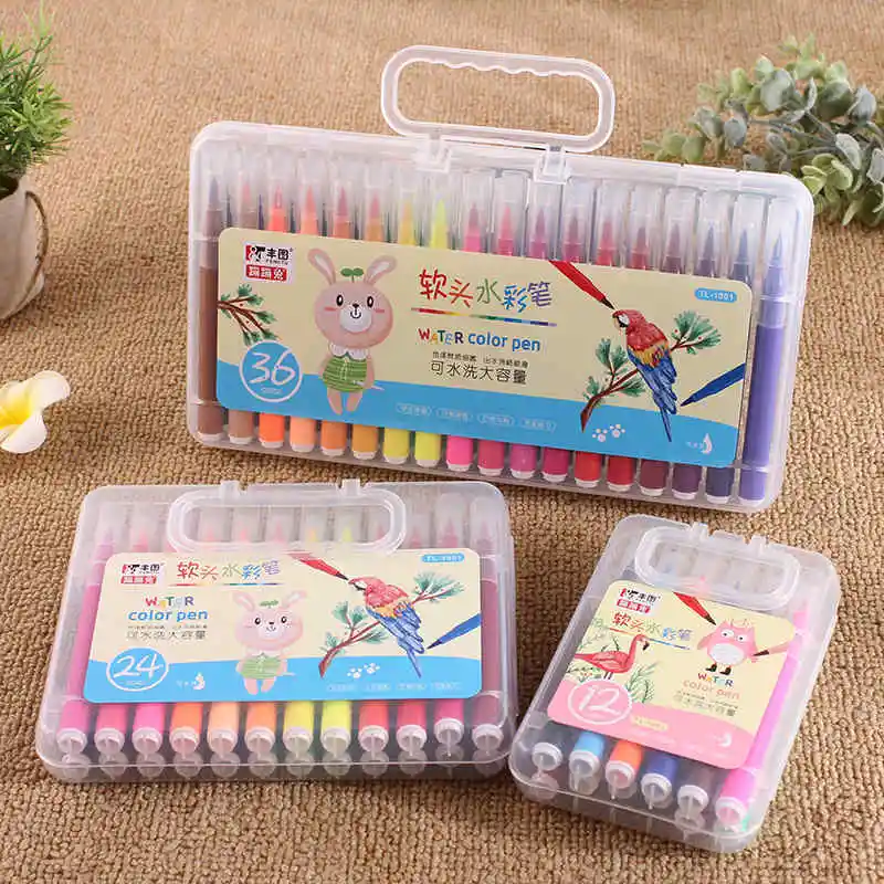 12pcs 12/24/36 шт Fineliner арт маркер мягкая кисть для рисования; ручка комплект Professional арт школьные принадлежности карандаш писать картины канцелярские - Цвет: 12pcs
