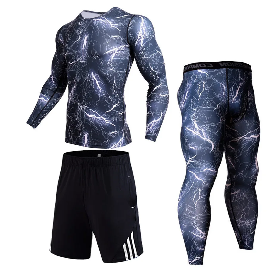 Мужское термобелье, камуфляжный спортивный костюм, одежда MMA, Рашгард, комплект, бодибилдинг, Кроссфит, футболка, спортивный костюм