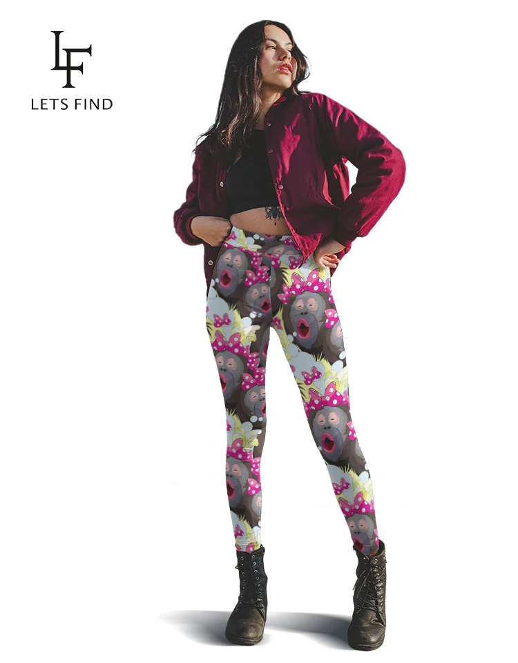 LETSFIND New Style Women's Workout Leggings Fashion Cute Cartoon Design Milk Silk Digital Printing High Waist Pants