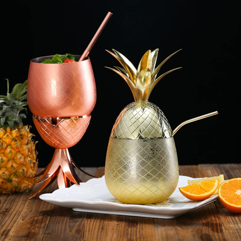

Creative Cocktail Glass Stainless Steel Silver Rose Gold Cocktail Juice Drink Champagne Pineapple Party Barware Kitchen Tools