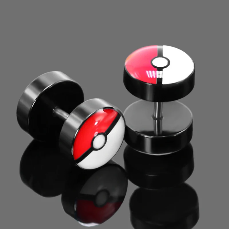 Новые серьги Pokemon, модные ювелирные изделия, унисекс, серьги-гвоздики, женские и мужские, хирургическая сталь, поддельные пробки для пирсинга, 10 мм