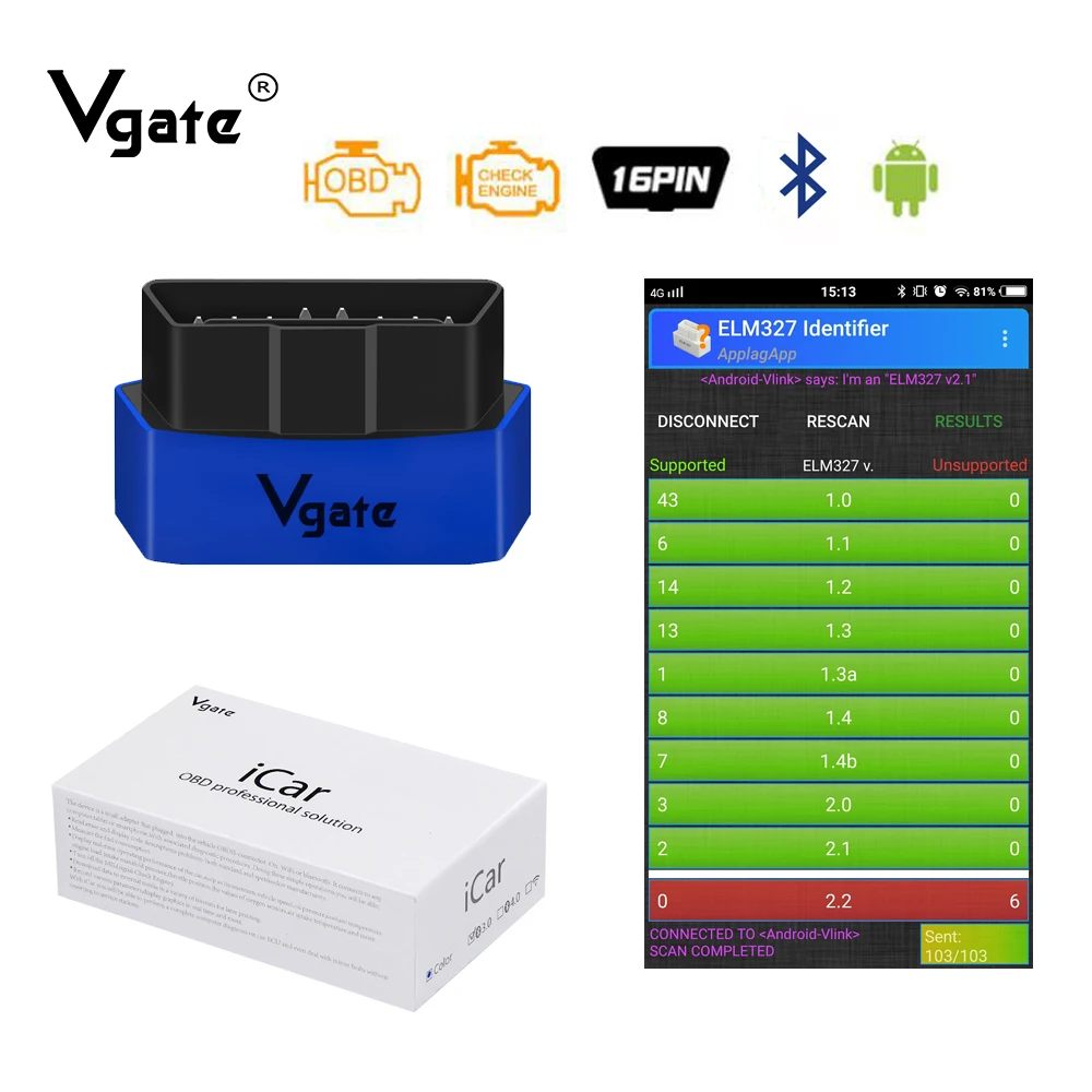 Vgate iCar3 ELM327 Bluetooth диагностические инструменты obd obd2 сканер считыватель кода для компьютерной диагностики автомобиля 2 elm 327 диагностики автомобиля для Android/windows