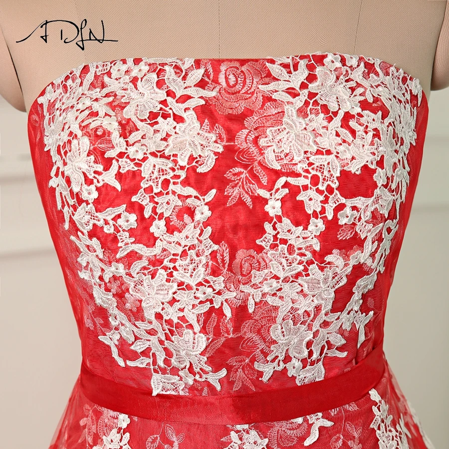 ADLN Fashion Red Prom Dress with White Applique Strapless Sleeveless A-line Tulle Evening Party Gowns Formal Dresses | Свадьбы и
