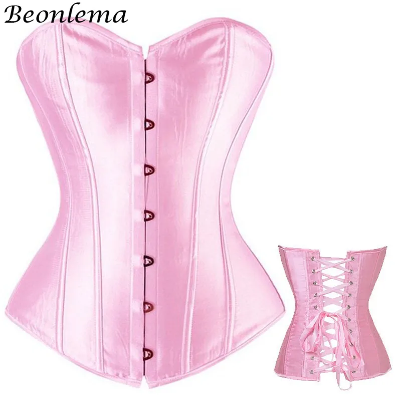 Розовый Beonlema, атласный корсет, бюстье, корсет, сексуальная одежда, сладкий белый Корс, фиолетовый, плотный, шнуровка, женское свадебное белье - Цвет: Розовый