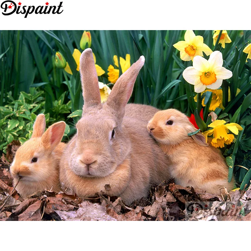 

Dispaint Full Square/Round Drill 5D DIY Diamond Painting "Rabbit family" Embroidery Cross Stitch 3D Home Decor A12781