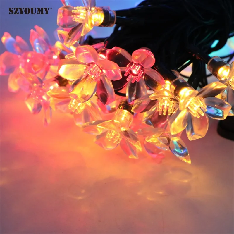 

SZYOUMY 7M 50 LED Outdoor Solar Festival Birthday Christmas Decoration Cherry Blossom Wedding Flower Solar Fariy String Light